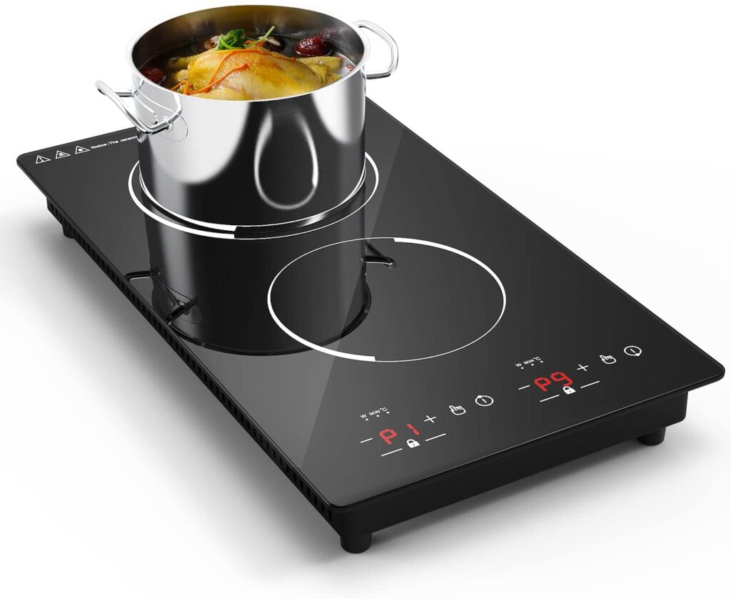 Double Induction Cooktop 2 Burners 12 inch Portable Countertop Burner and Built-in Cooktops 110v,with Sensor Touch Black Crystal LED Screen,9 Power Levels, Child Lock,120 Mins Timer