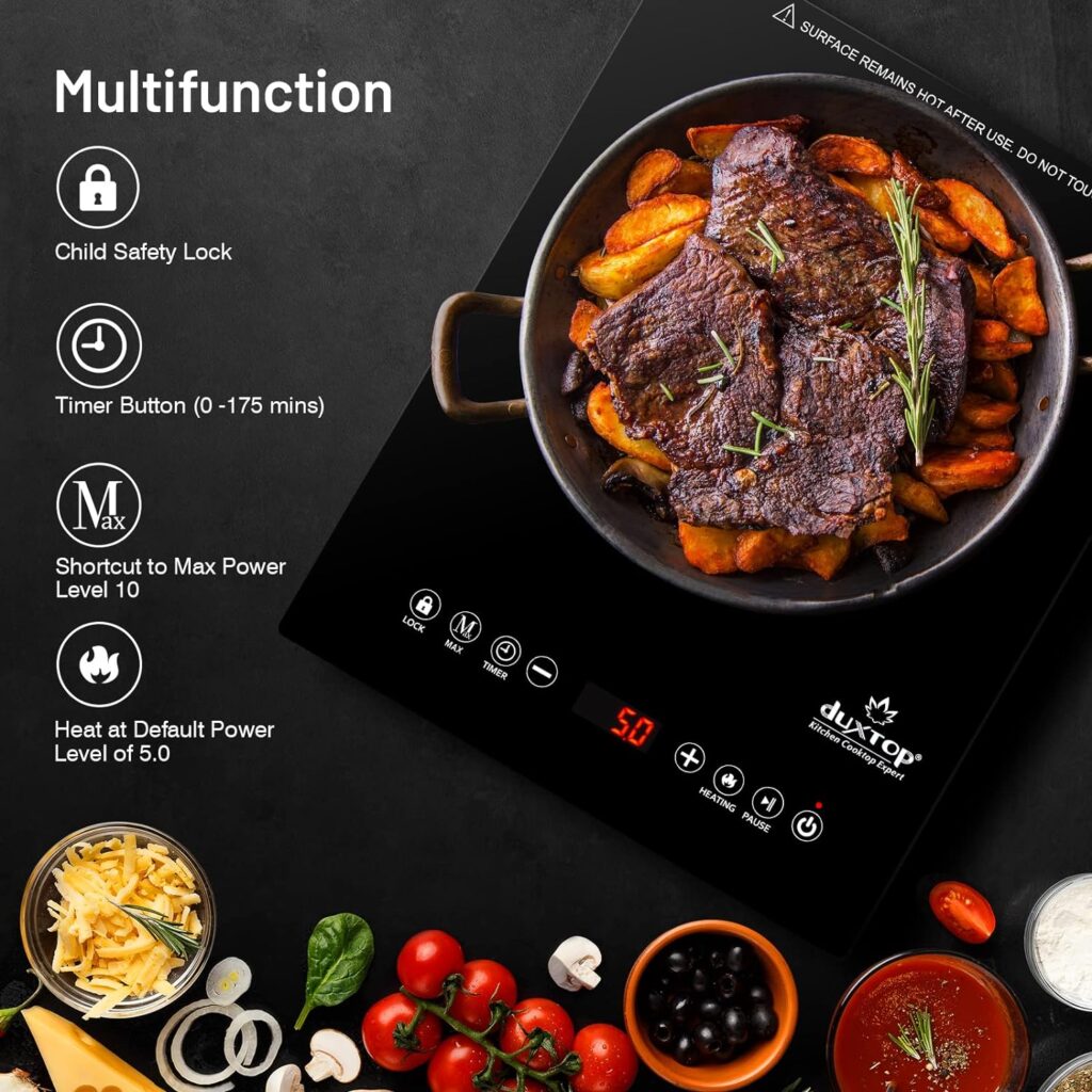 Duxtop 1600W Single Burner Electric Cooktop, Electric Hot Plate for Cooking, Electric Stove with Sensor Touch Control, Portable Infrared Burner with Timer and Safety Lock, E200AIR/ 9500STIR