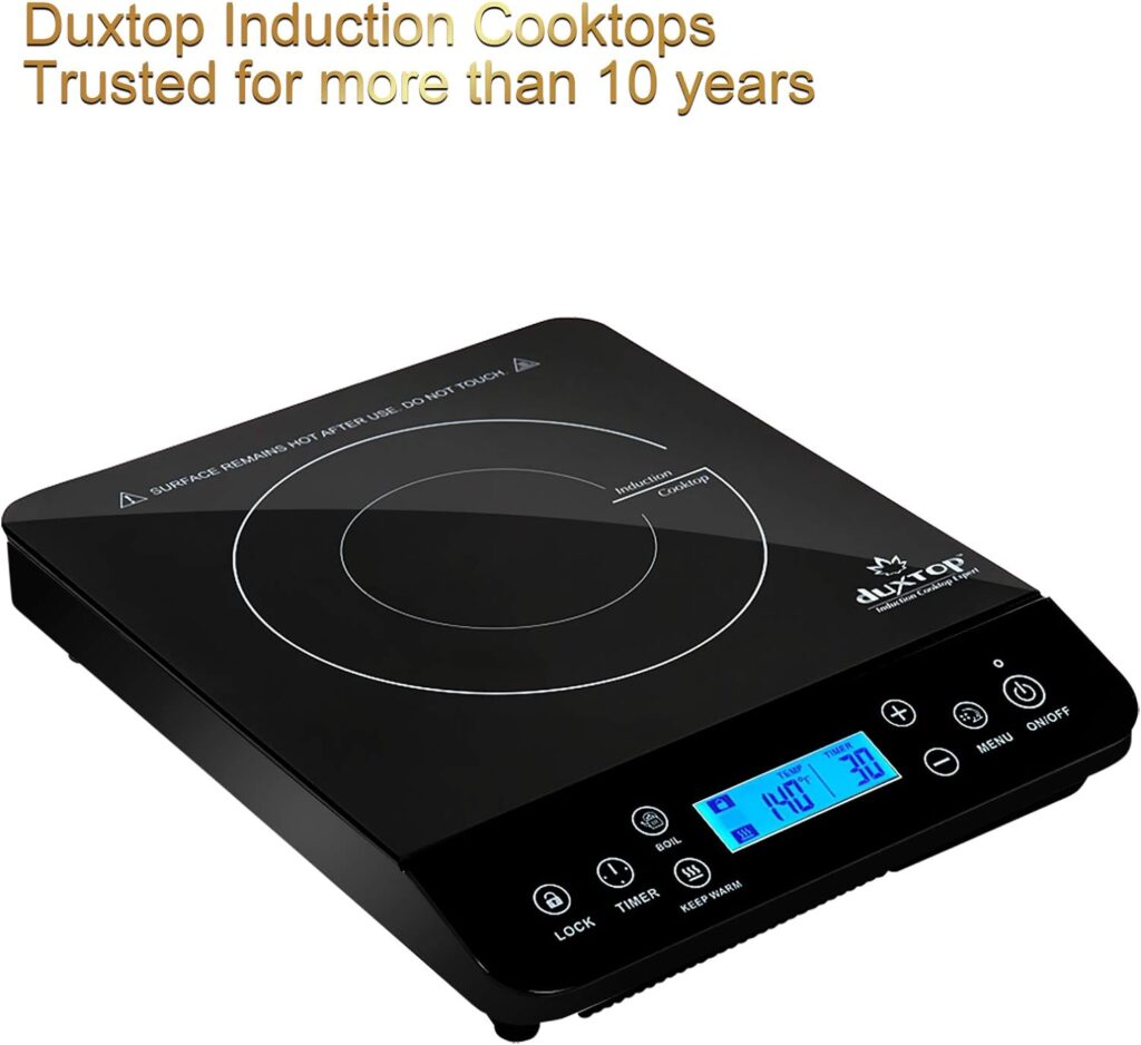 Duxtop Portable Induction Cooktop, Countertop Burner Induction Hot Plate with LCD Sensor Touch 1800 Watts, Silver 9600LS/BT-200DZ