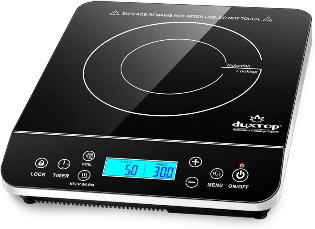 Duxtop Portable Induction Cooktop, Countertop Burner Induction Hot Plate with LCD Sensor Touch 1800 Watts, Silver 9600LS/BT-200DZ