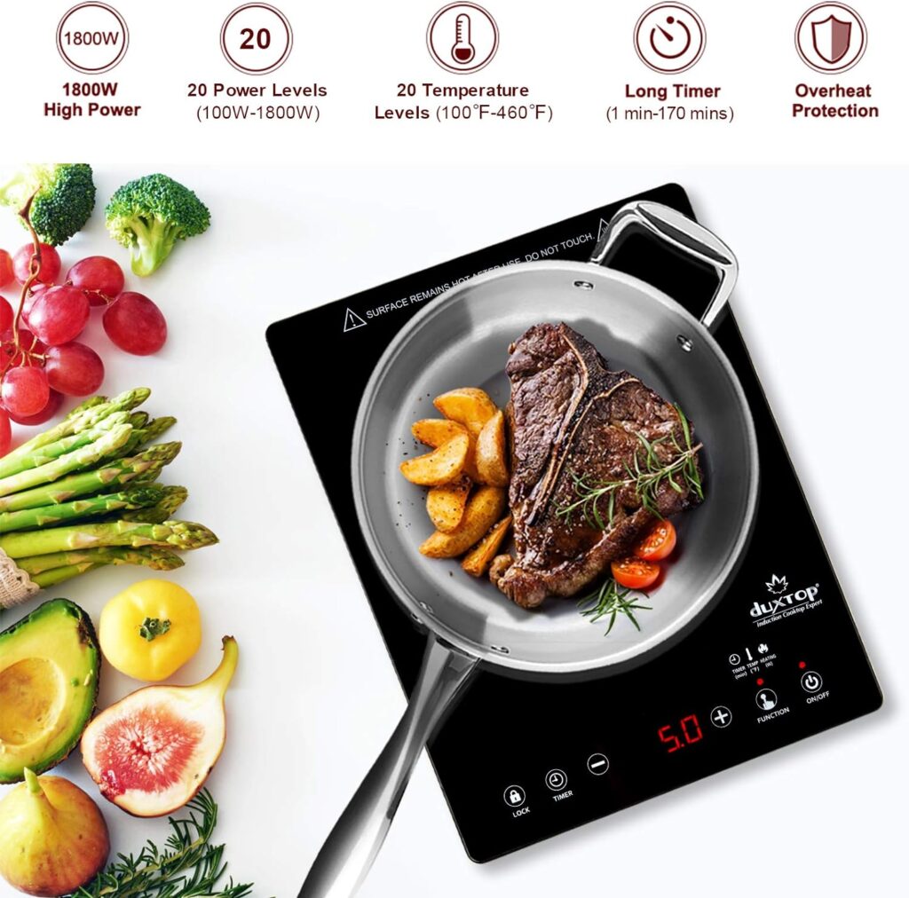 Duxtop Portable Induction Cooktop, High End Full Glass Induction Burner with Sensor Touch, 1800W Countertop Burner with Stainless Steel Housing, E200A, Black