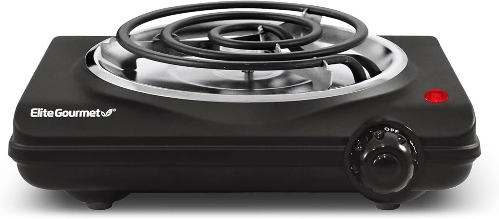 Elite Gourmet EDB-302BF# Countertop Double Cast Iron Burner, 1500 Watts Electric Hot Plate, Temperature Controls, Power Indicator Lights, Easy to Clean, Black