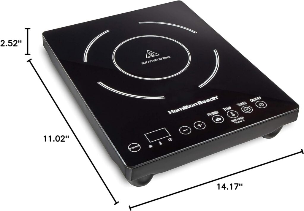 Hamilton Beach Portable Single Induction Cooktop Countertop Burner Hot Plate with Fast Heating Mode, 1800 Watts, 10 Temperature Settings up to 450F, Black (34104)