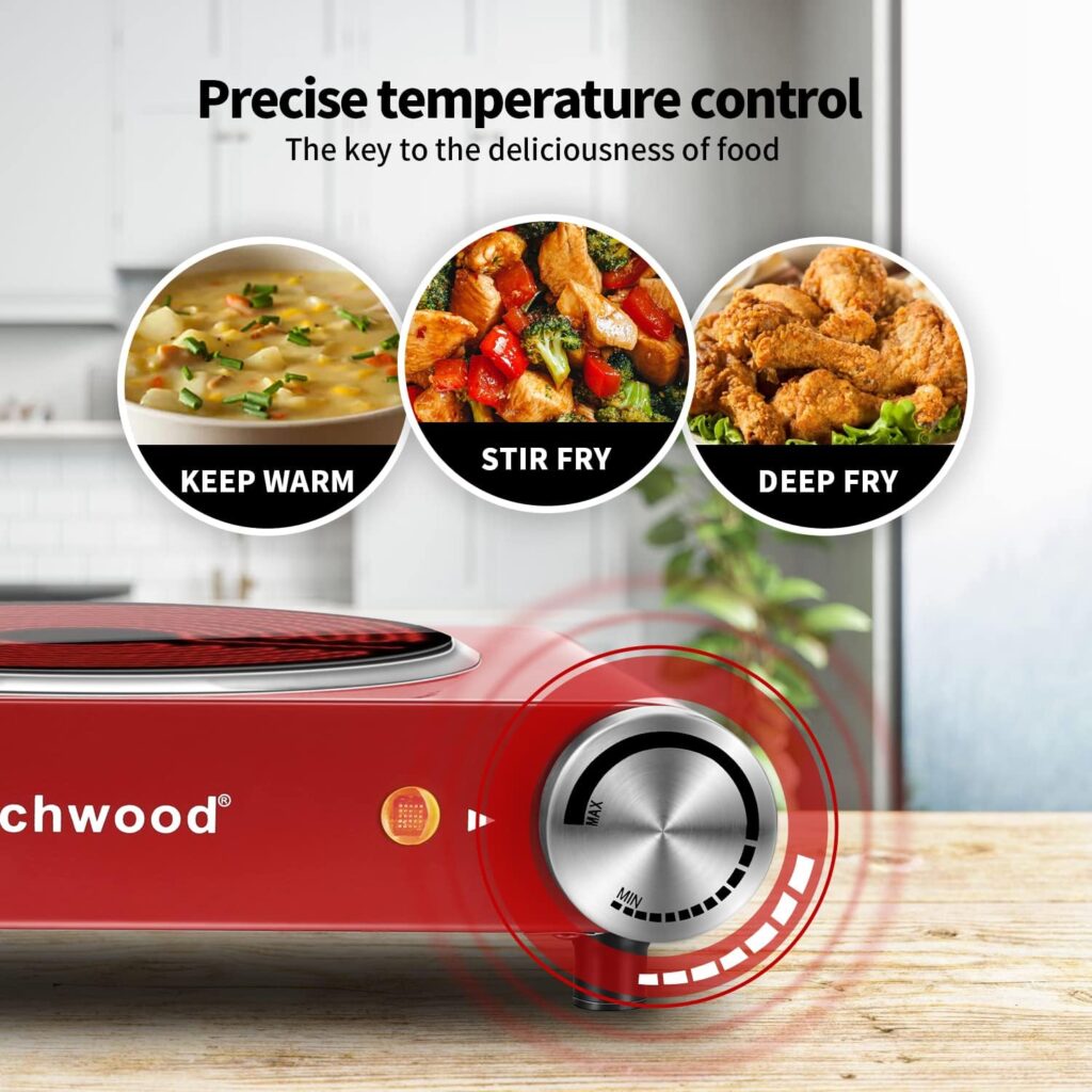 Hot Plate, Techwood Electric Stove for Cooking, 1500W Countertop Single Burner with Adjustable Temperature  Dual Handles, 7.5” Cooktop for RV/Home/Camp, Compatible for All Cookwares Upgraded Version