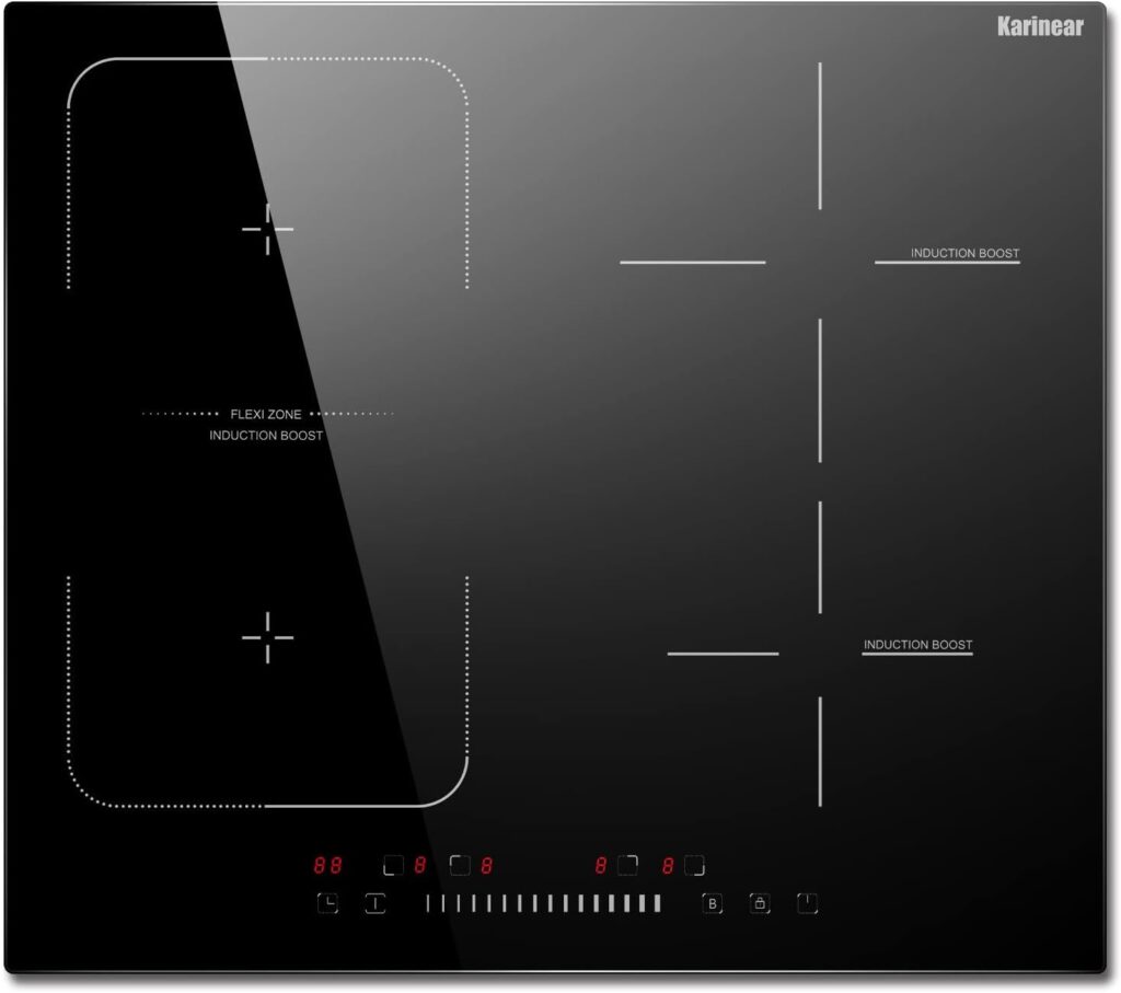 Karinear Induction Cooktop 2 Burners, 3500W 12 Built-in Induction Stovetop with Flex Zone,Child Safety Lock, Timer, Pause, Slider Control Black Glass Electric Cooktop 220-240V Hard Wire