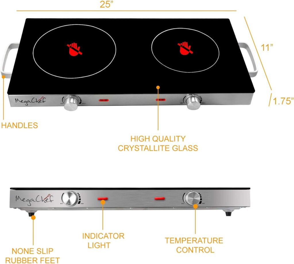 Megachef Ceramic Infrared Double Cooktop, 25 Inch, Black