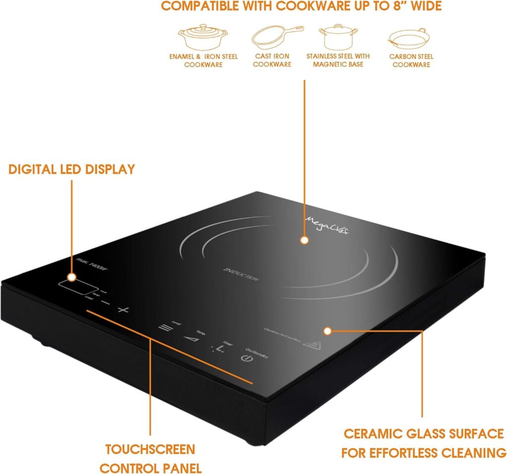 MegaChef Portable 1400W Single Induction Cooktop With Digital Control Panel