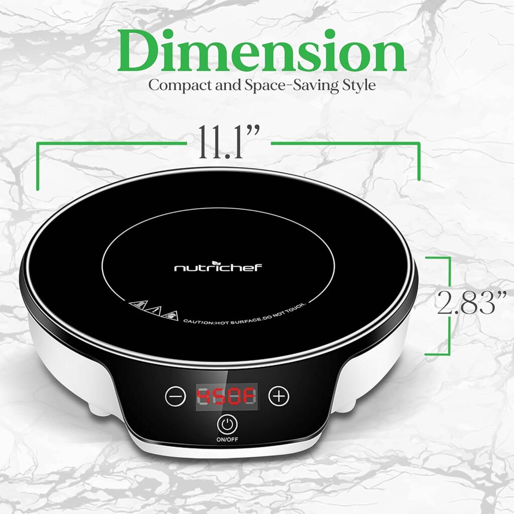 nutrichef Electronic Plug-in, Flameless Burner Design with Digital Display, 17 Temperature Range, Sensor Touch Controls and Auto Shut Off Function, Portable Single Burner Cooktop
