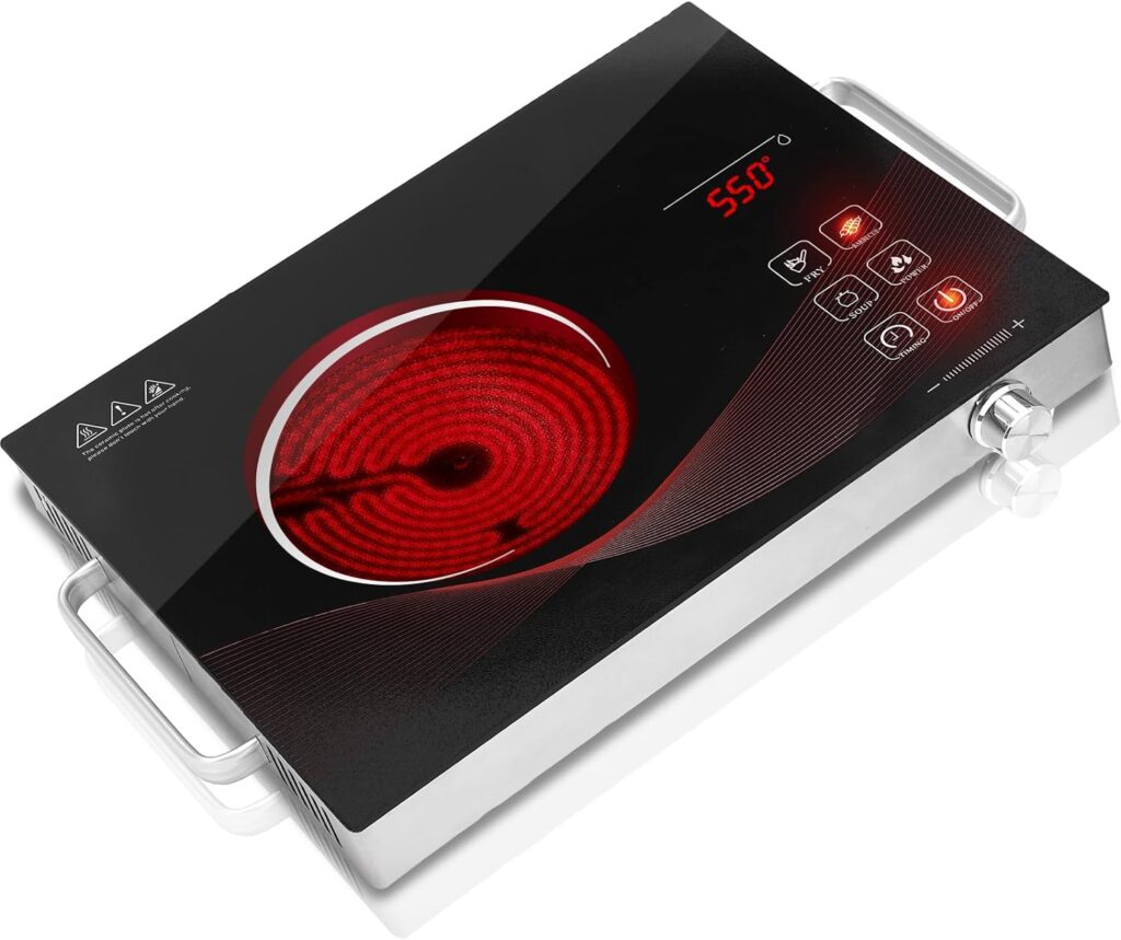 TYEMUI Electric Infrared Hot Plate for Cooking, Portable Countertop Single Burner, 3500 watts Glass Ceramic Cooktop with Timer, Temperature Heating Control