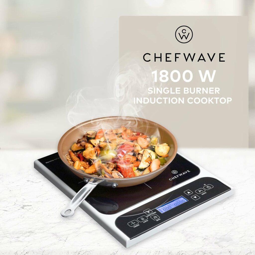 ChefWave 1800W Portable Induction Cooktop Burner, Single Burner Electric Cooktop with Digital Touch Sensor, Smart Induction Burner Compatible with Induction Cookware, Comes with Copper Frying Pan 10