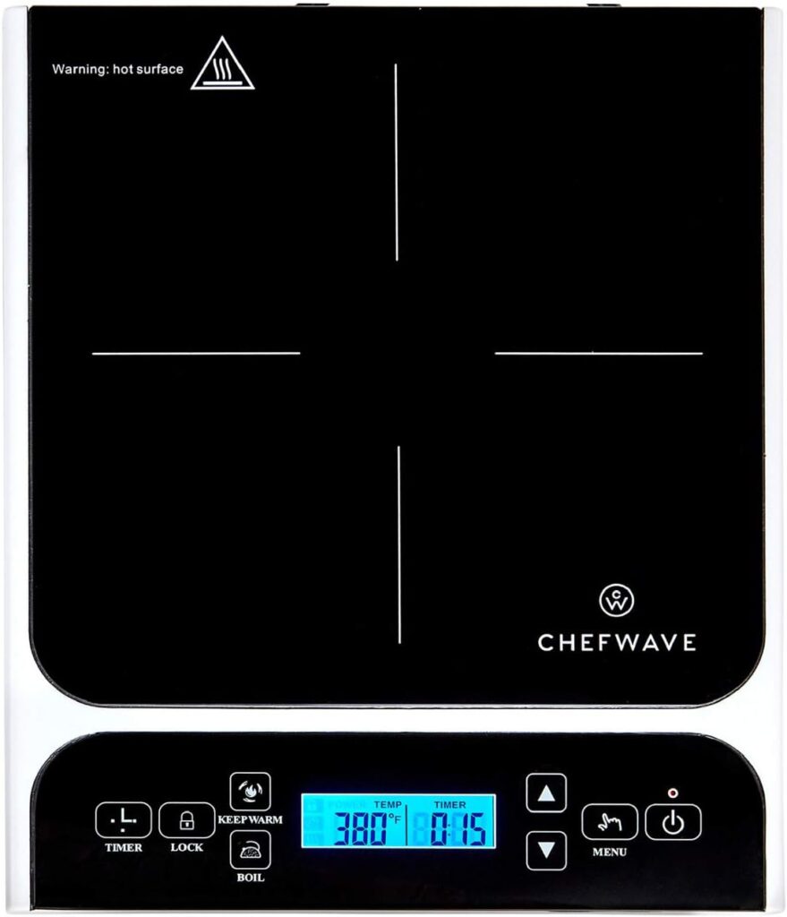 ChefWave 1800W Portable Induction Cooktop Burner, Single Burner Electric Cooktop with Digital Touch Sensor, Smart Induction Burner Compatible with Induction Cookware, Comes with Copper Frying Pan 10