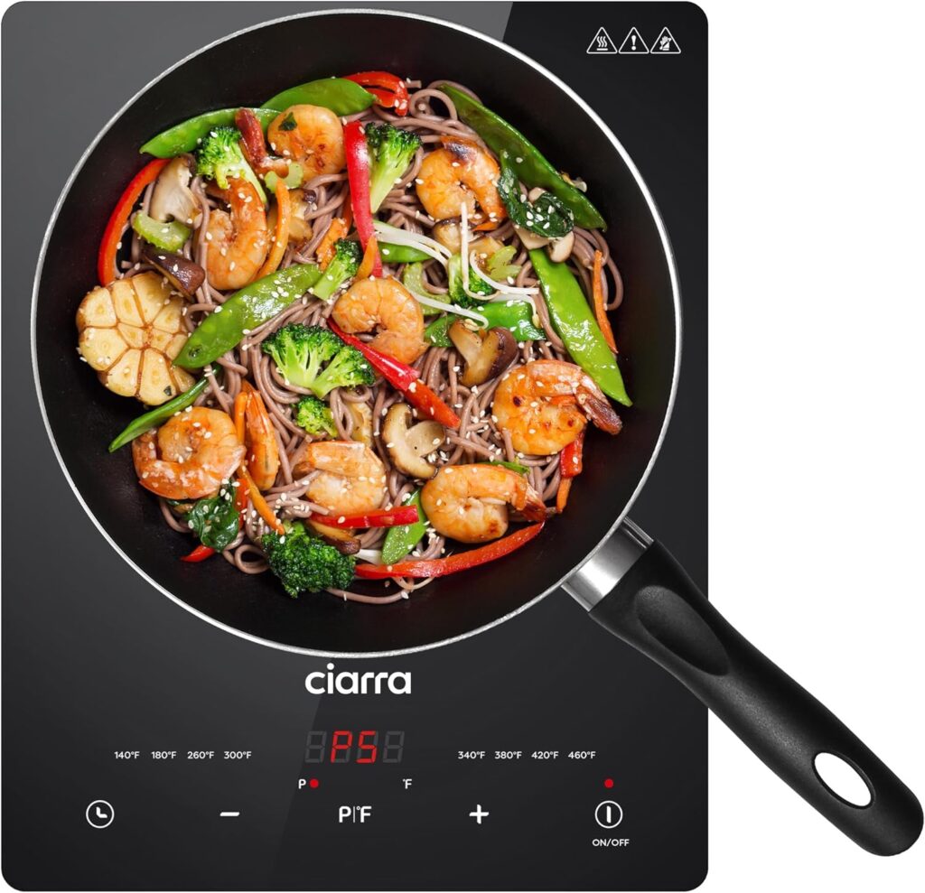 CIARRA CATIH1 1800W Portable Induction Cooktop, Ultra Slim Single Electric Countertop Burner with Sensor Touch and Digital timer ETL Approved