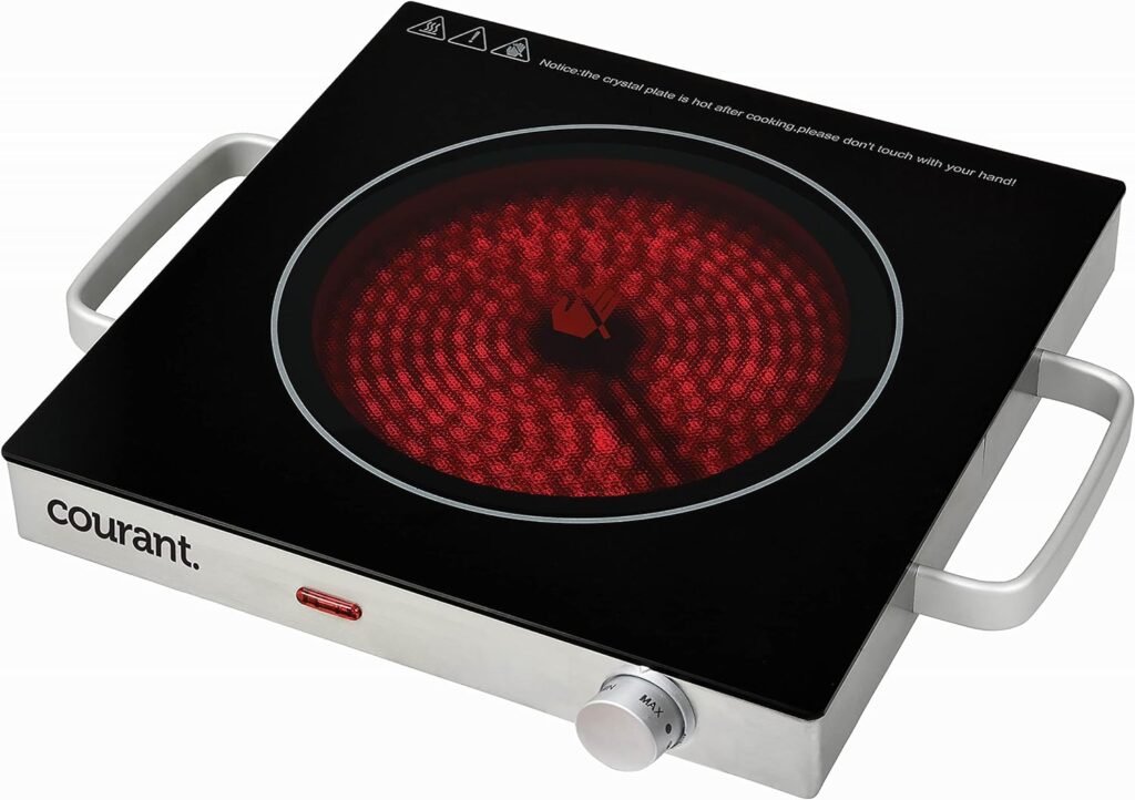 Courant Electric One Single Infrared Burner, Ceramic Glass Hot Plate Cooktop, 1500W - Stainless Steel