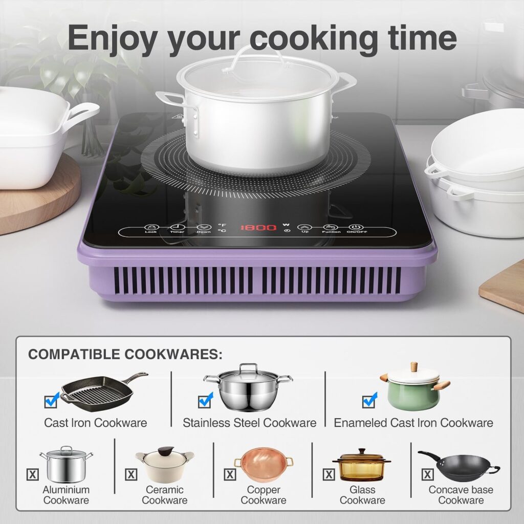 Electric Cooktop 2 Burners, ANHANE Eletric Stove Top 12 110v,2100w Countertop and Built-in,Timer  Kid Safety Lock,Compatible for All Cookware with Plug