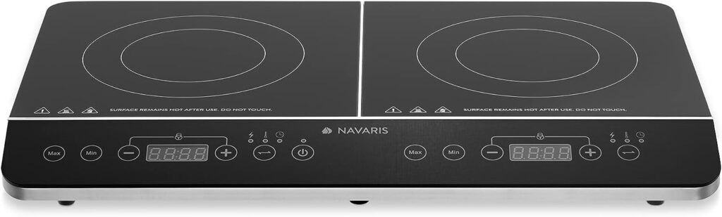 Navaris Double Induction Cooktop - Portable Dual Countertop Electric Stove Burner Cook-Top Hot Plate with 2 Hobs for Cooking - 24 x 14 x 3 Inches