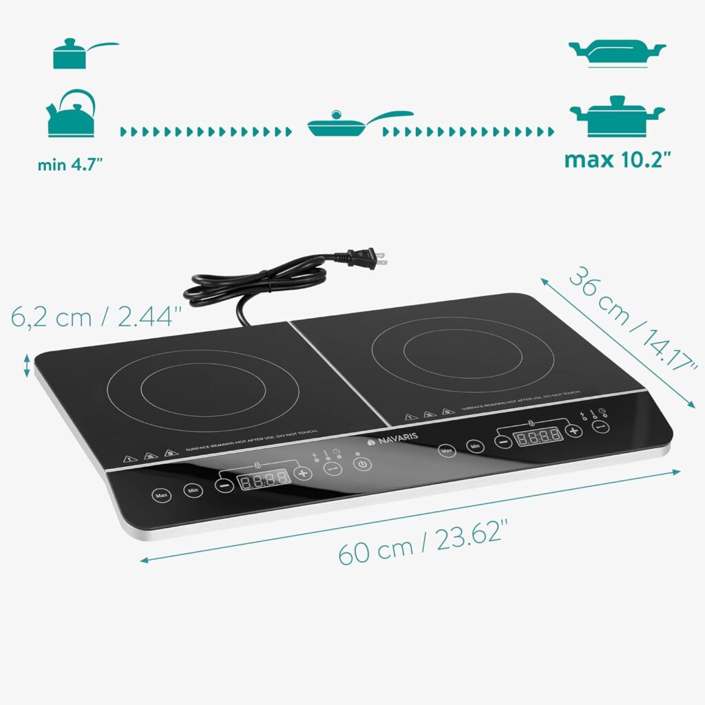 Navaris Double Induction Cooktop - Portable Dual Countertop Electric Stove Burner Cook-Top Hot Plate with 2 Hobs for Cooking - 24 x 14 x 3 Inches