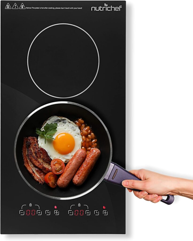 NutriChef Dual Induction Burner - Two-Burner Electric Cooktop with Digital Display and Adjustable Temperature Settings - Energy-Efficient Portable Induction Cooktop - Ideal for Simultaneous Cooking