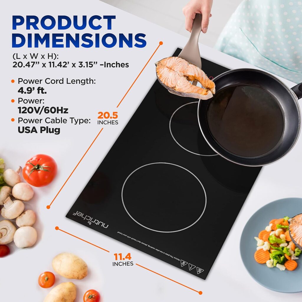 NutriChef Dual Induction Burner - Two-Burner Electric Cooktop with Digital Display and Adjustable Temperature Settings - Energy-Efficient Portable Induction Cooktop - Ideal for Simultaneous Cooking