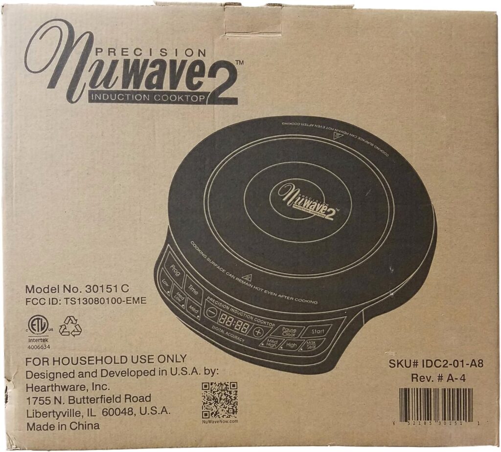 NUWAVE PIC2 Induction Cooktop, Portable, 12” Heat-Resistant Cooking Surface, Safe for Jumbo Stock Pot up to 50 LB., Perfect for RVs, Hotel Rooms,  Cabins, Boil, Simmer, Fry, Deep Fry, Stir Fry, Sauté, Steam, Sear, Slow Cook, BBQ, Melt, Grill,  Warm