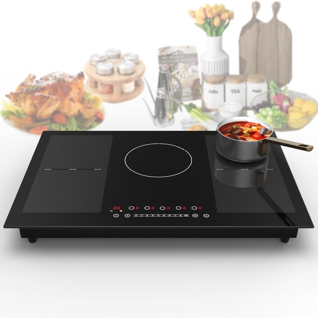 VBGK Electric Cooktop 36 Inch,Built-in Electric Stove Burner Ceramic Stove 5 Burners, 8000W Power Control by Knob, Radiant Electric Stove top with 9 Power Levels Over-Temperature Protection 220V-240