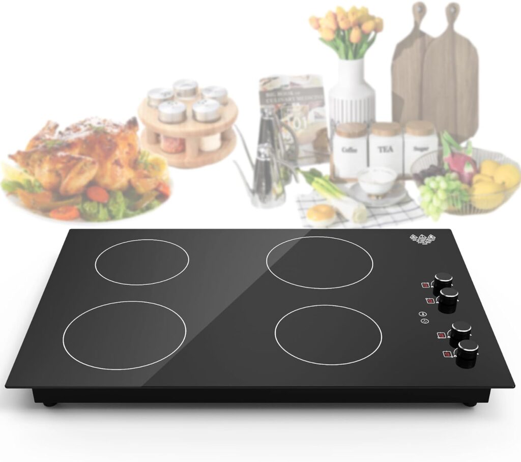 VBGK Induction Cooktop 4 Burner, 30 inch Built-in Electric cooktop,Knob control, Child Lock,Automatic Shutdown,LED Display,Timer,220-240V,6000W Extreme heating function Induction Stove Top