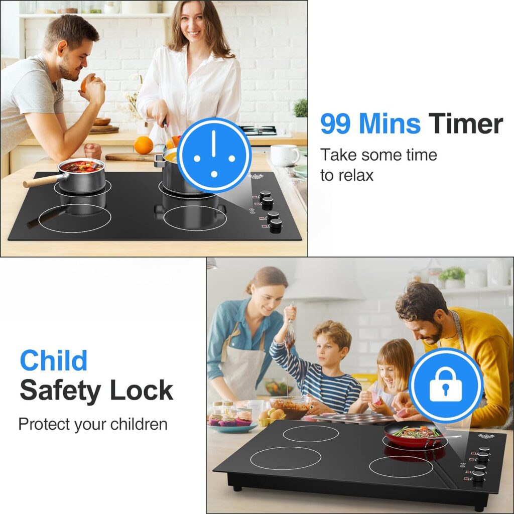 VBGK Induction Cooktop 4 Burner, 30 inch Built-in Electric cooktop,Knob control, Child Lock,Automatic Shutdown,LED Display,Timer,220-240V,6000W Extreme heating function Induction Stove Top