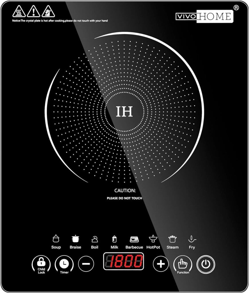 VIVOHOME 120V 1800W Electric Portable Induction Cooktop with 8 Preset Buttons, Sensor Touch Countertop Burner with 180-Min Countdown Timer and 0-24H Timing Start, 140-460℉ Temperature Adjustable