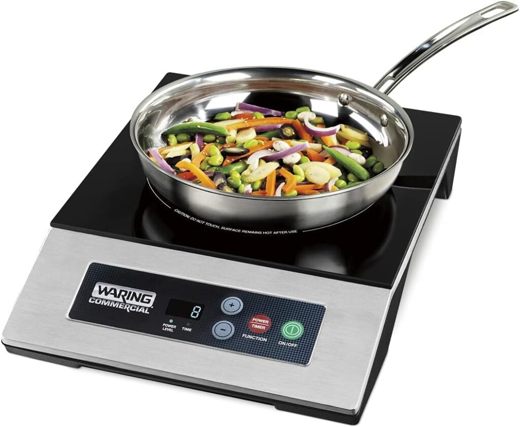 Waring Commercial WIH200 Light Duty Single Induction Range, 10 power settings, Easy-Touch Controls, Durable Tempered Glass Surface, 120V, 1800W, 5-15 Phase Plug, Multicolor