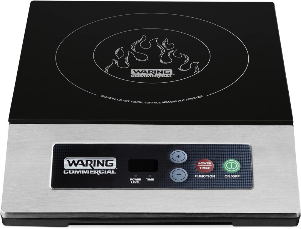 Waring Commercial WIH200 Light Duty Single Induction Range, 10 power settings, Easy-Touch Controls, Durable Tempered Glass Surface, 120V, 1800W, 5-15 Phase Plug, Multicolor