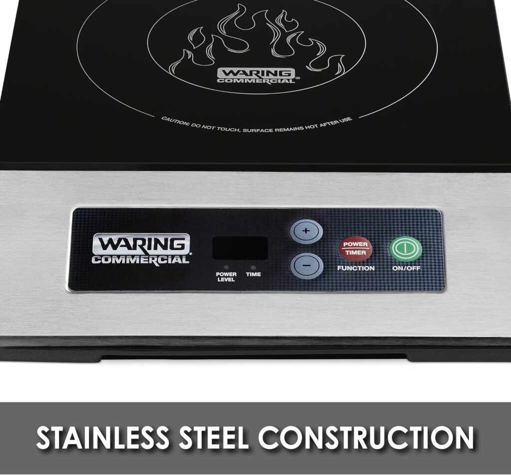 Waring Commercial WIH200 Light Duty Single Induction Range, 10 power settings, Easy-Touch Controls, Durable Tempered Glass Surface, 120V, 1800W, 5-15 Phase Plug, Multicolor