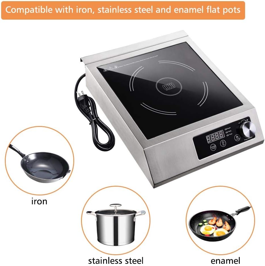 WeChef 3500W Commercial Induction Cooktop, 220 to 240V Kitchen Electric Stove Burner with Sensor Touch and LED Screen Rapid Heating Cookware Stainless Steel with ETL Certification